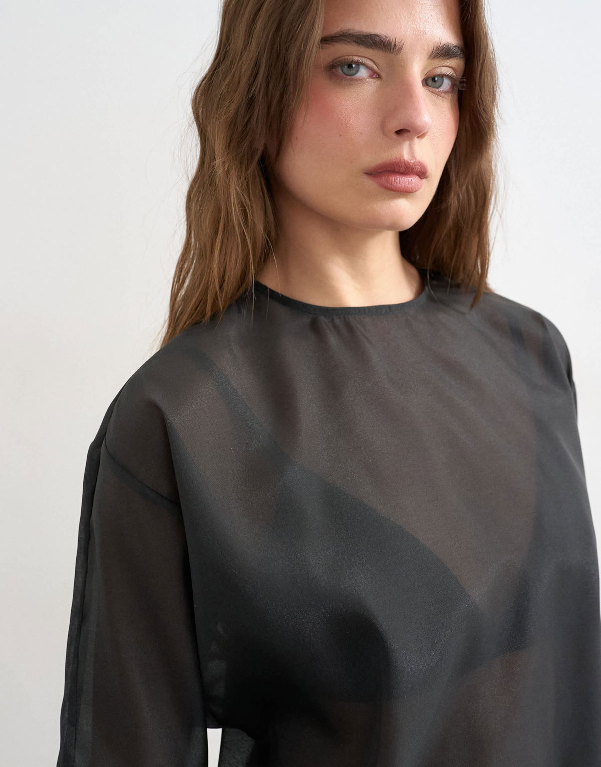 Topshop round neck organza top in black