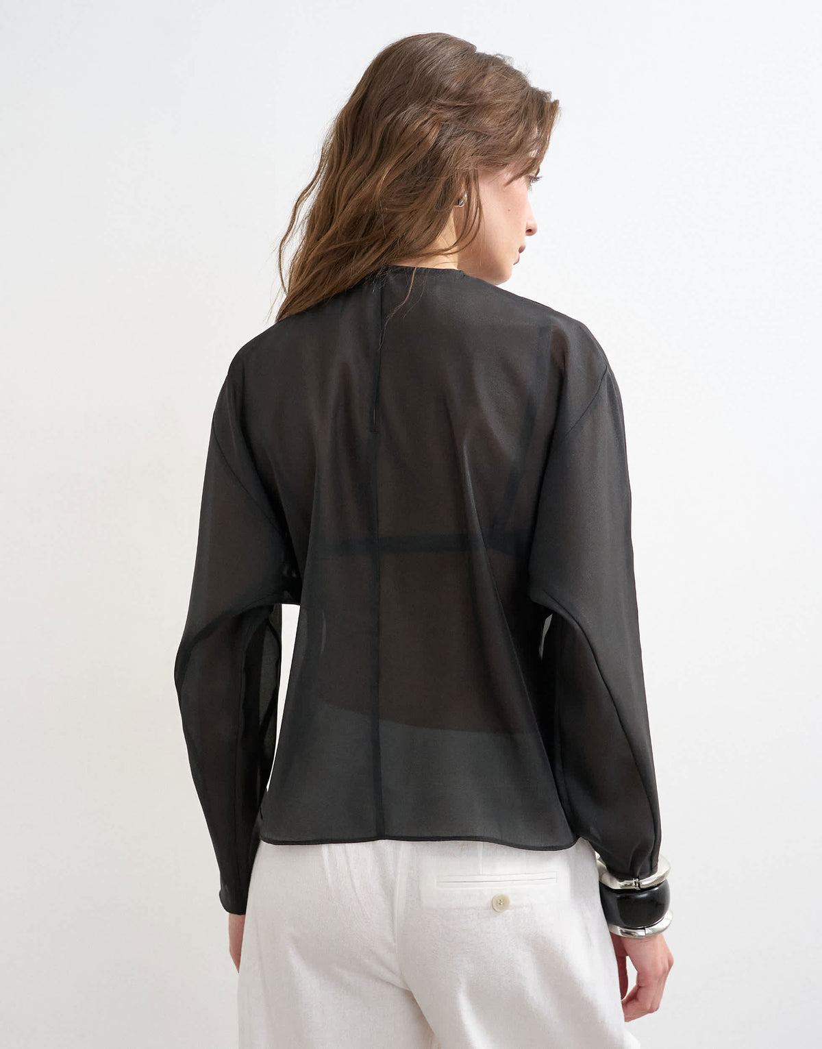 Topshop round neck organza top in black