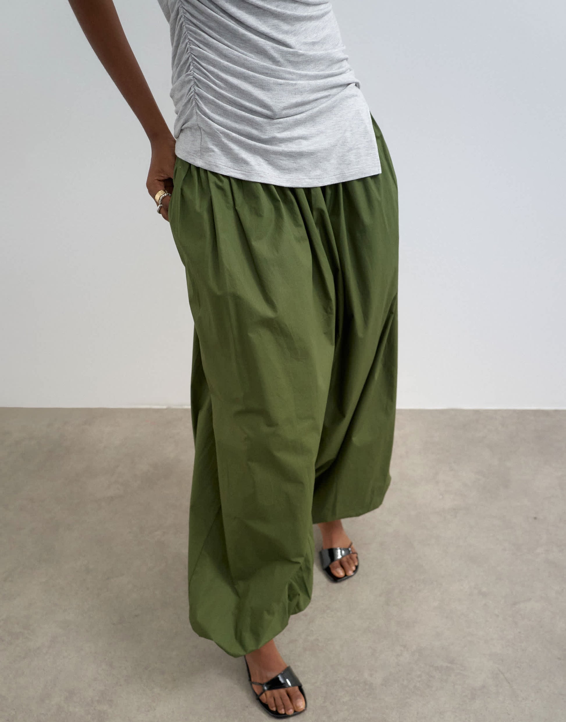 Topshop oversized cuff balloon trouser in khaki