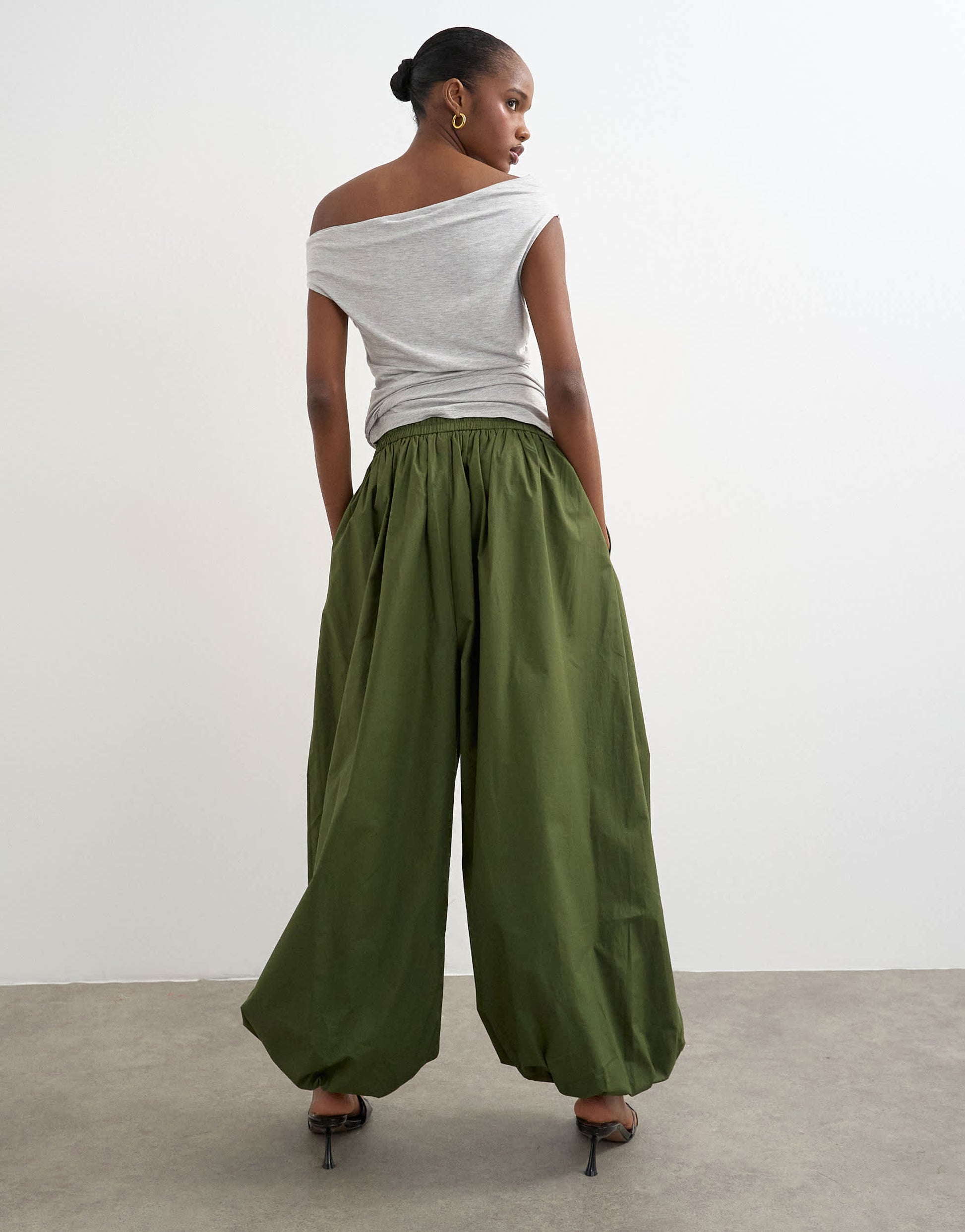 Topshop oversized cuff balloon trouser in khaki