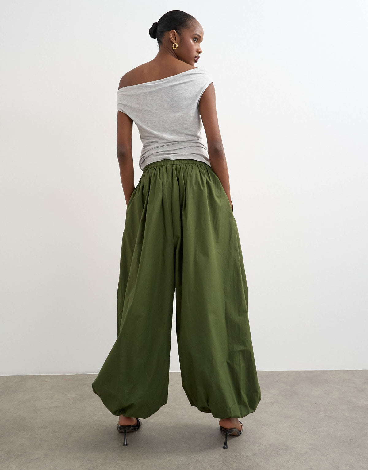 Topshop oversized cuff balloon trouser in khaki