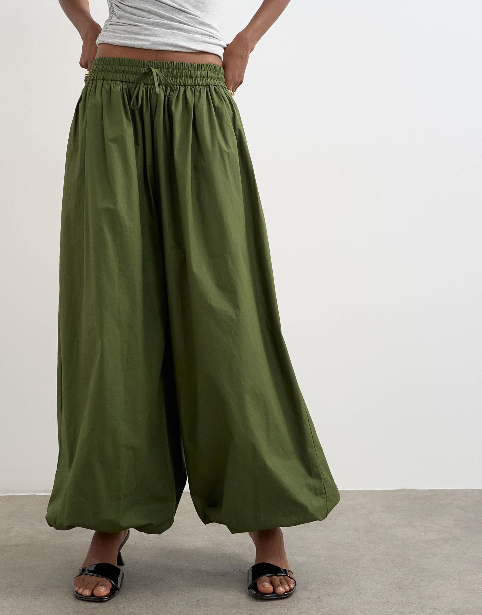 Topshop oversized cuff balloon trouser in khaki