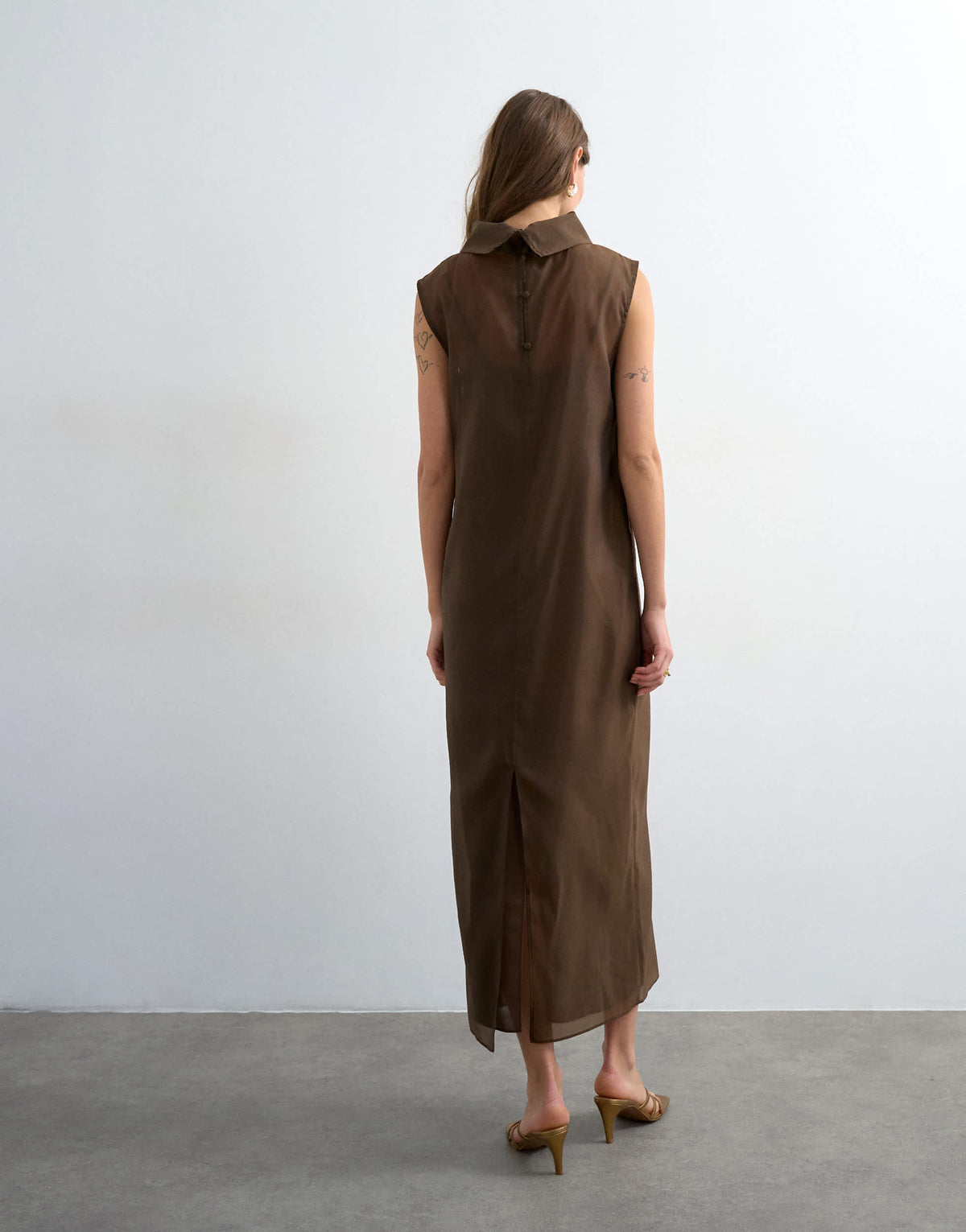 Topshop funnel neck organza sheer maxi dress in chocolate