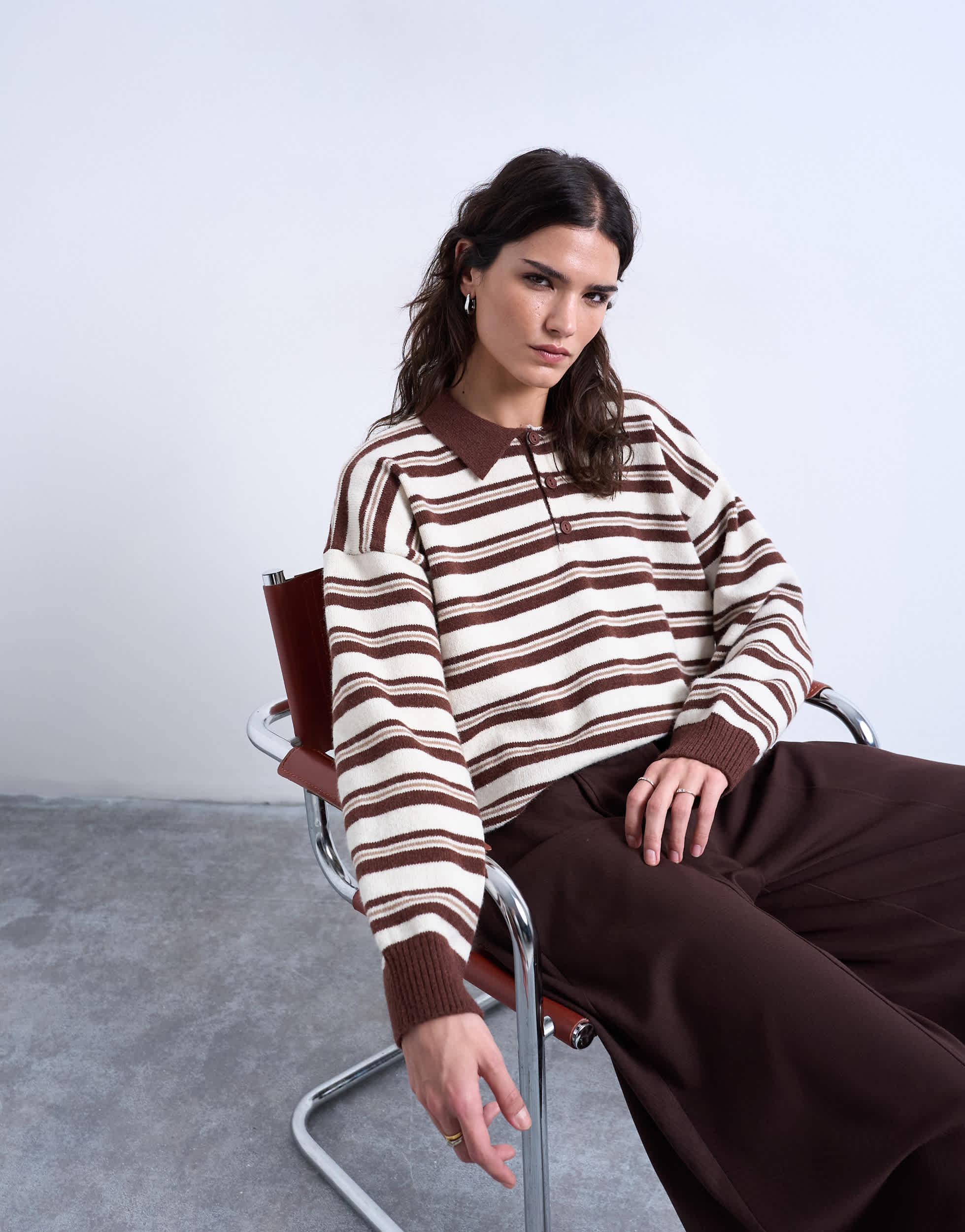 Topshop knitted polo in burgundy