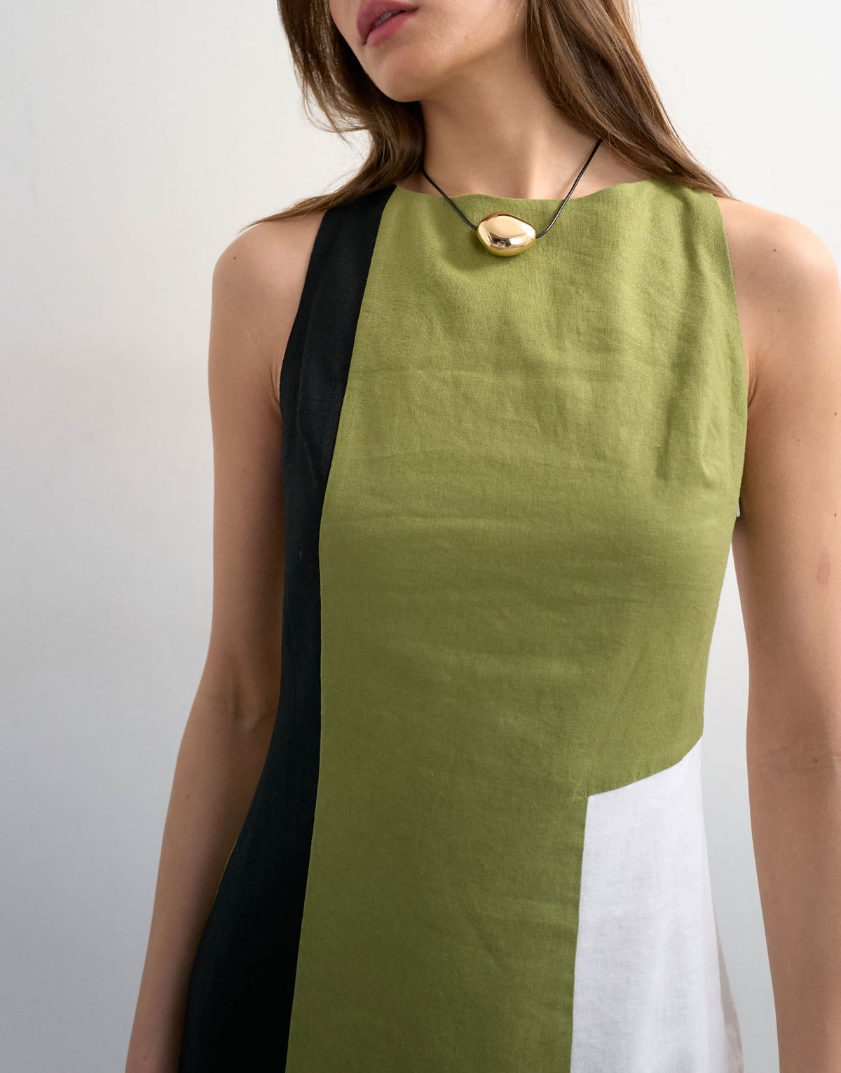 Topshop linen rich open back mini dress in khaki colour block