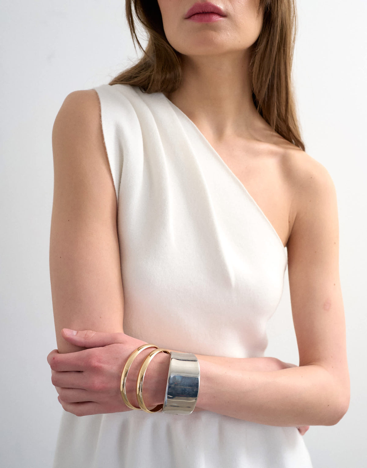 Topshop knitted compact peplum one shoulder top in ivory