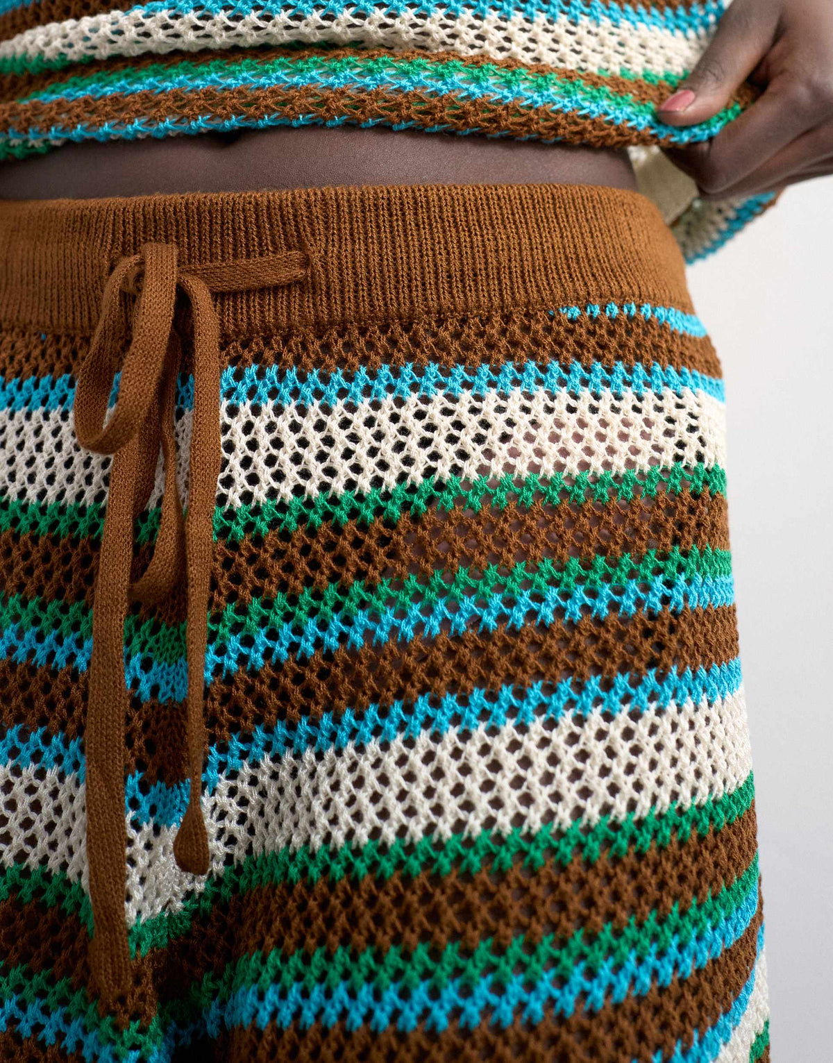 Topshop knitted multi stripe co-ord short in blue and brown