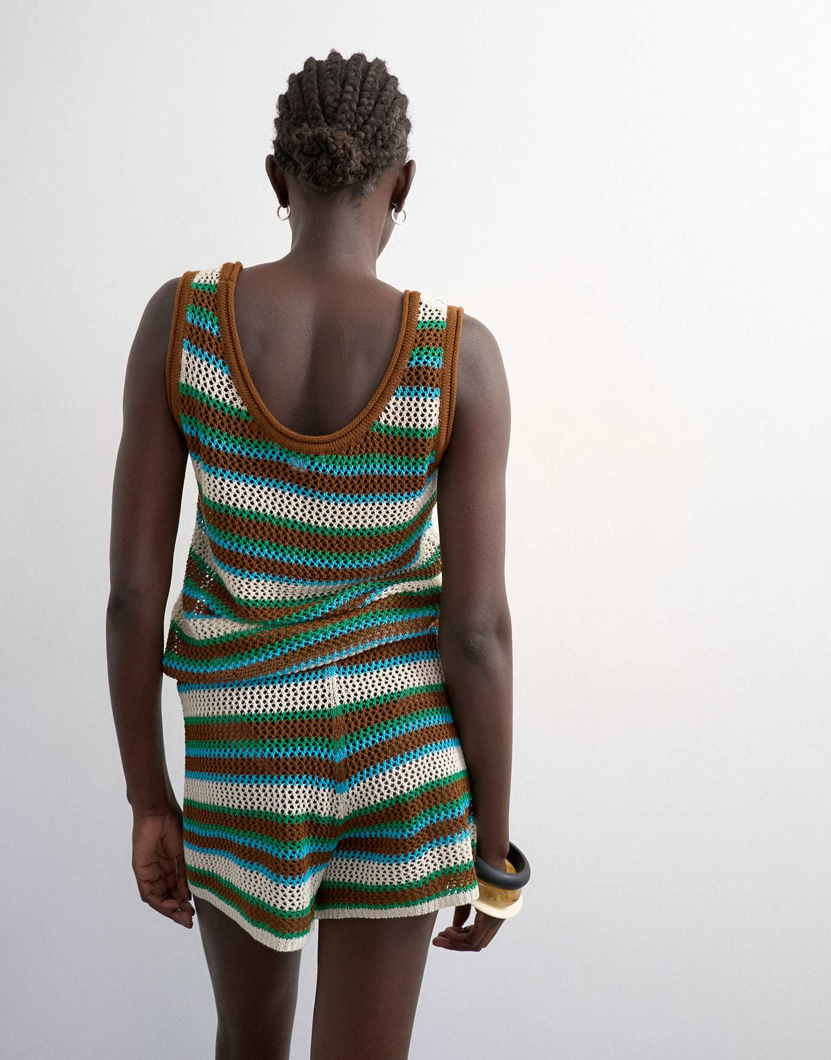 Topshop knitted multi stripe co-ord short in blue and brown
