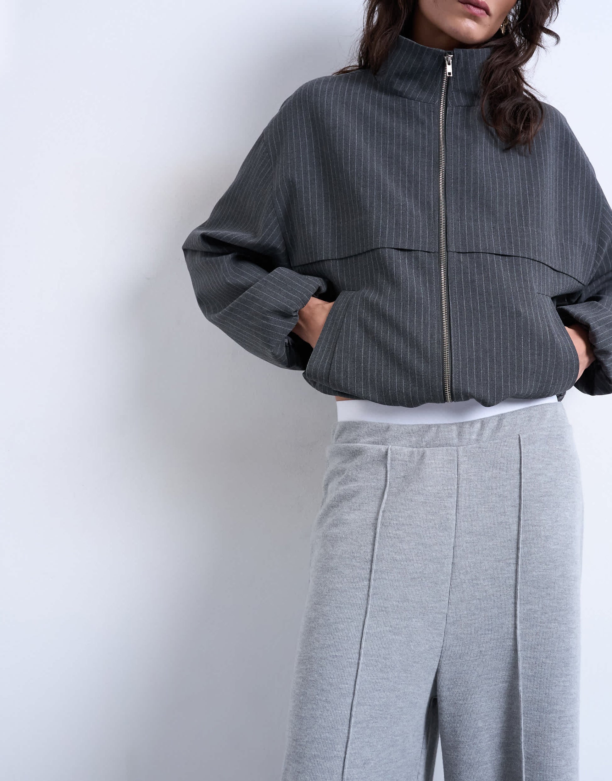 Topshop soft touch brushed pintuck trousers in grey