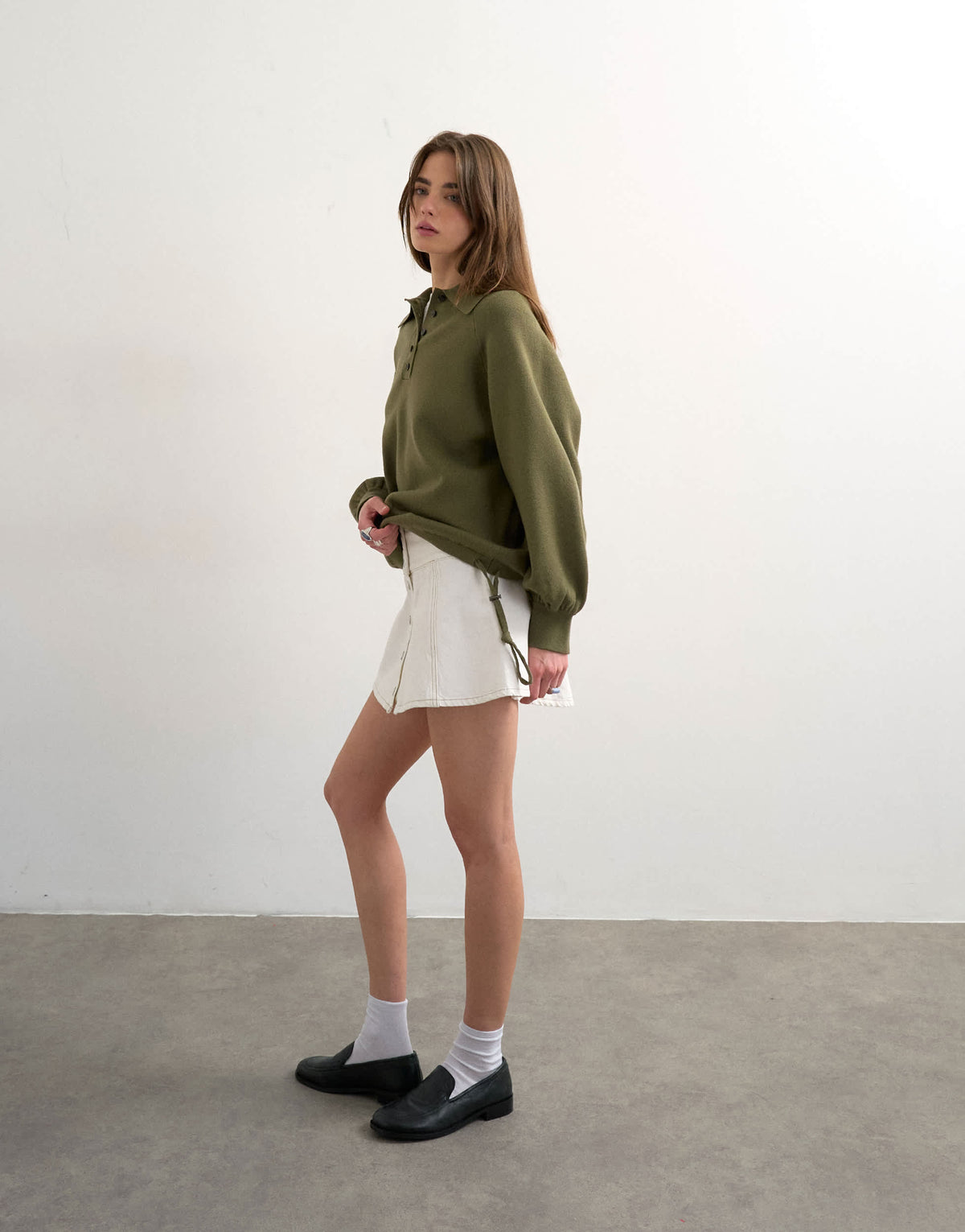 Topshop knitted compact utility cinch polo in khaki