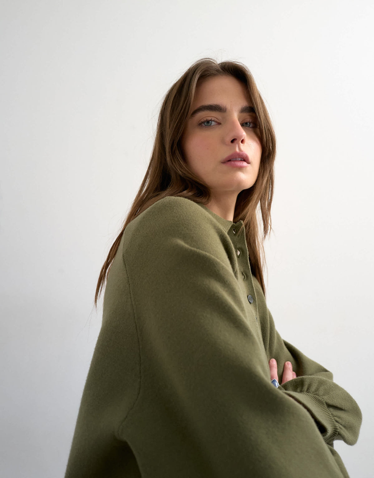 Topshop knitted compact utility cinch polo in khaki