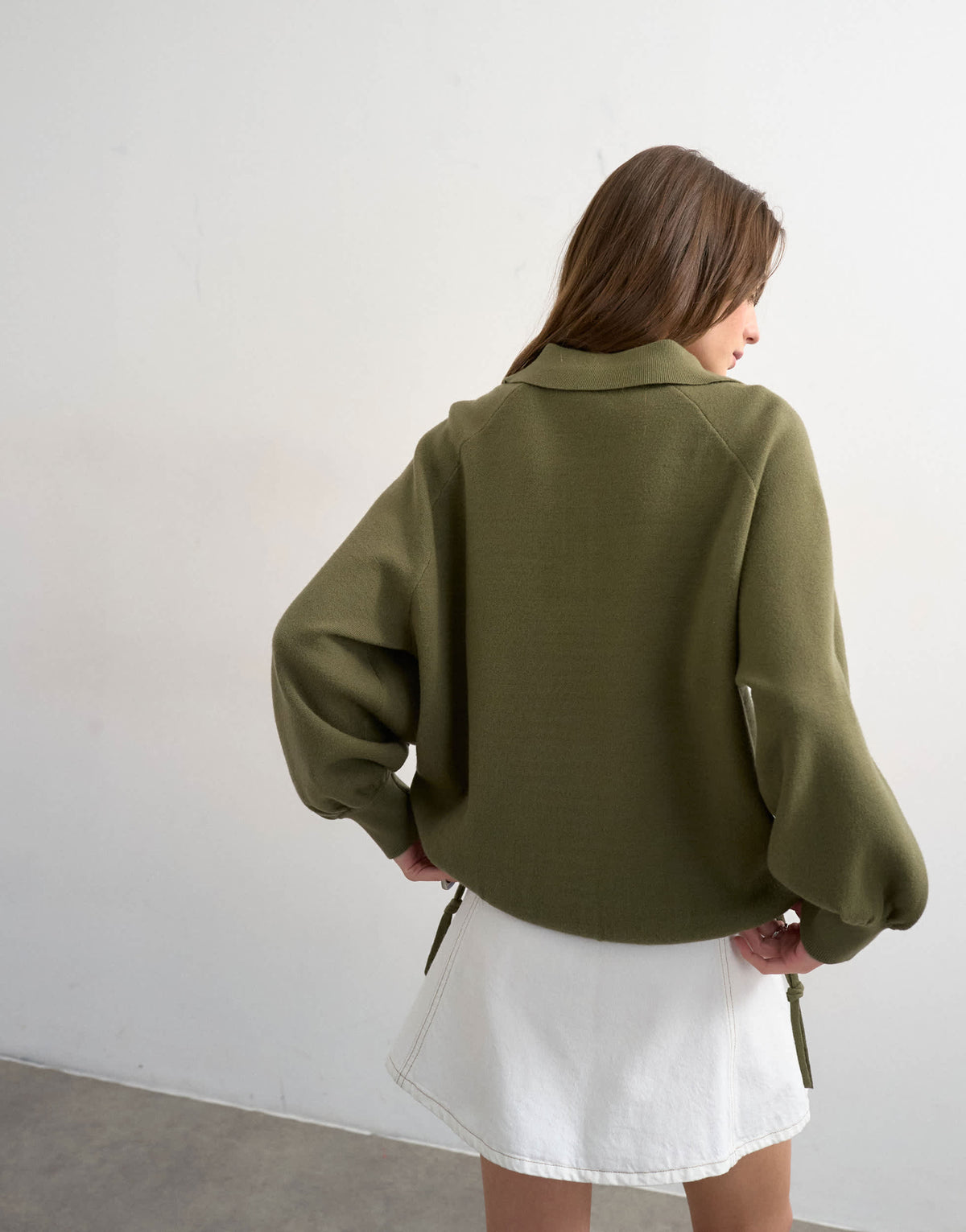Topshop knitted compact utility cinch polo in khaki