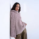 Topshop Oversize-Strickpullover mit Streifenmuster und passendem Schal in Pflaumenfarbe
