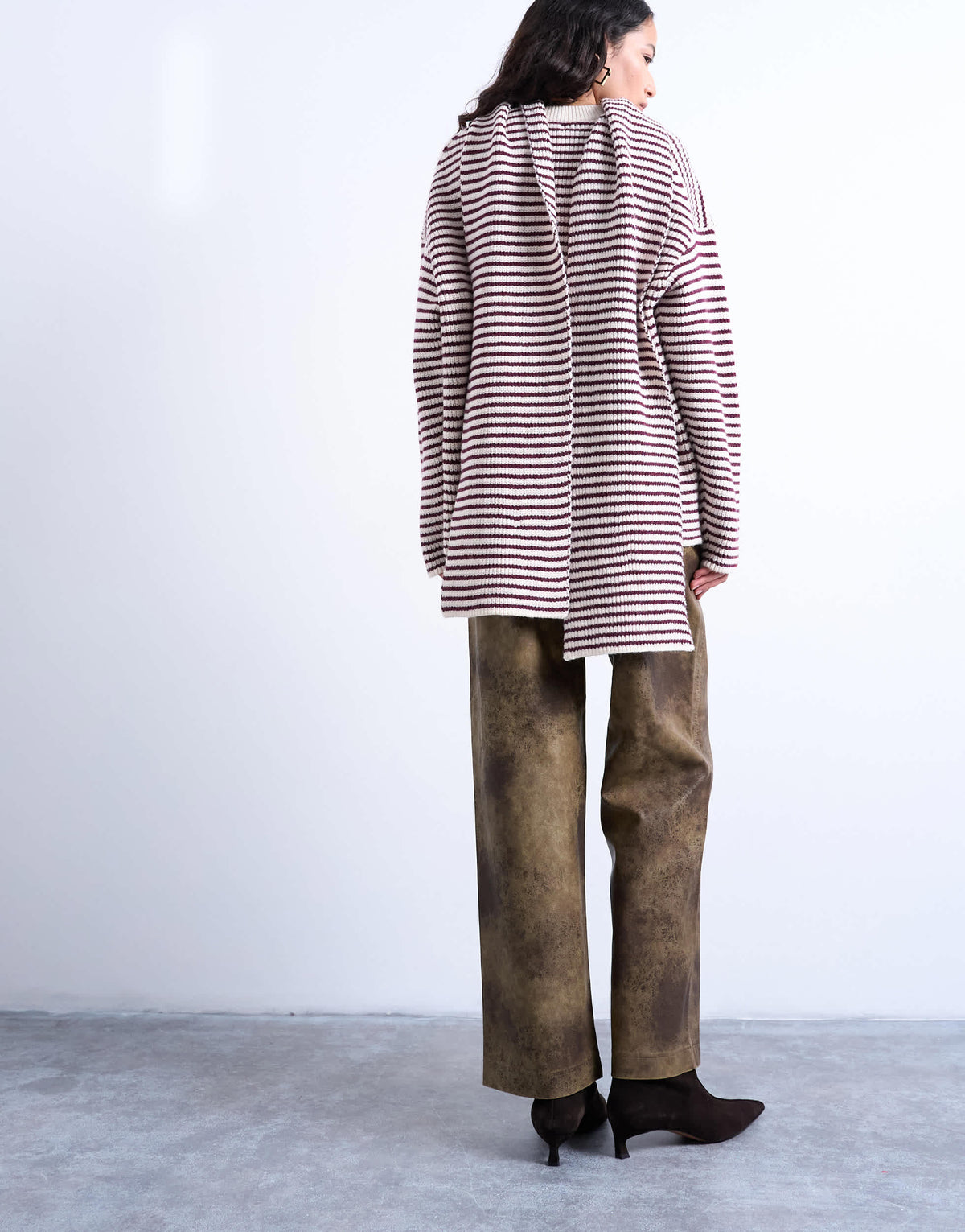 Topshop knitted stripe oversized jumper with scarf in plum
