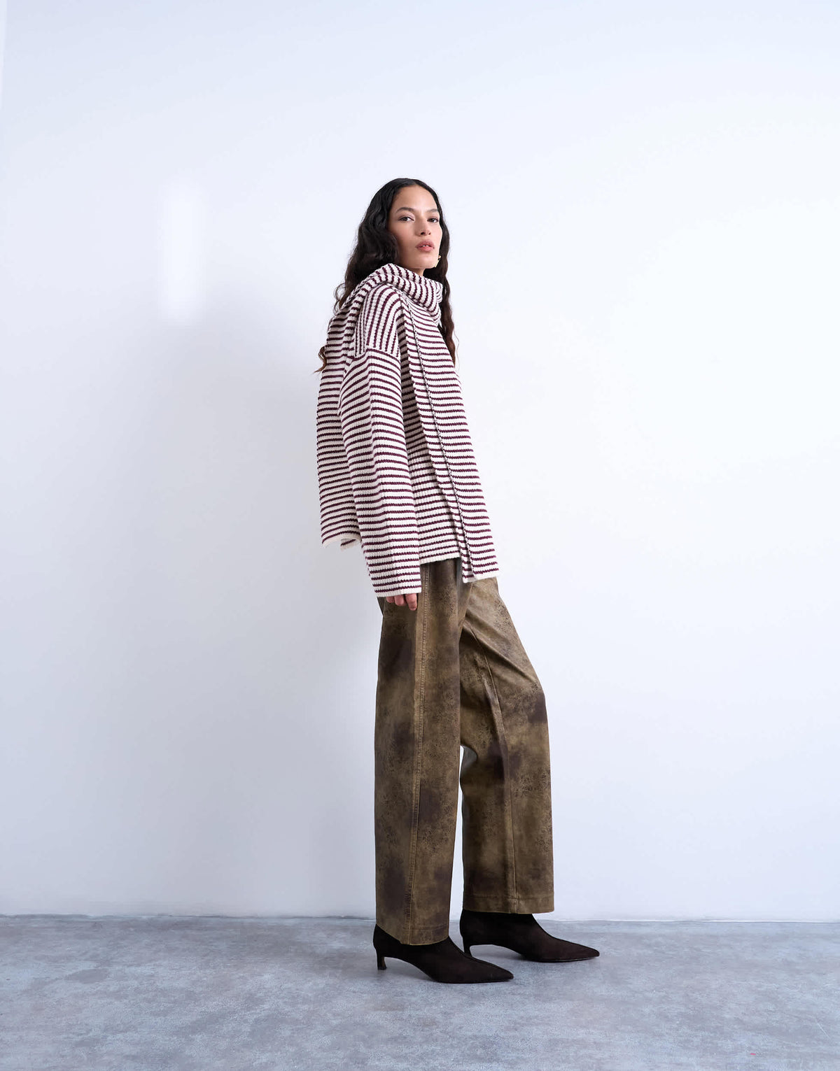 Topshop knitted stripe oversized jumper with scarf in plum