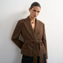 Topshop cropped belted boxy blazer in chocolate
