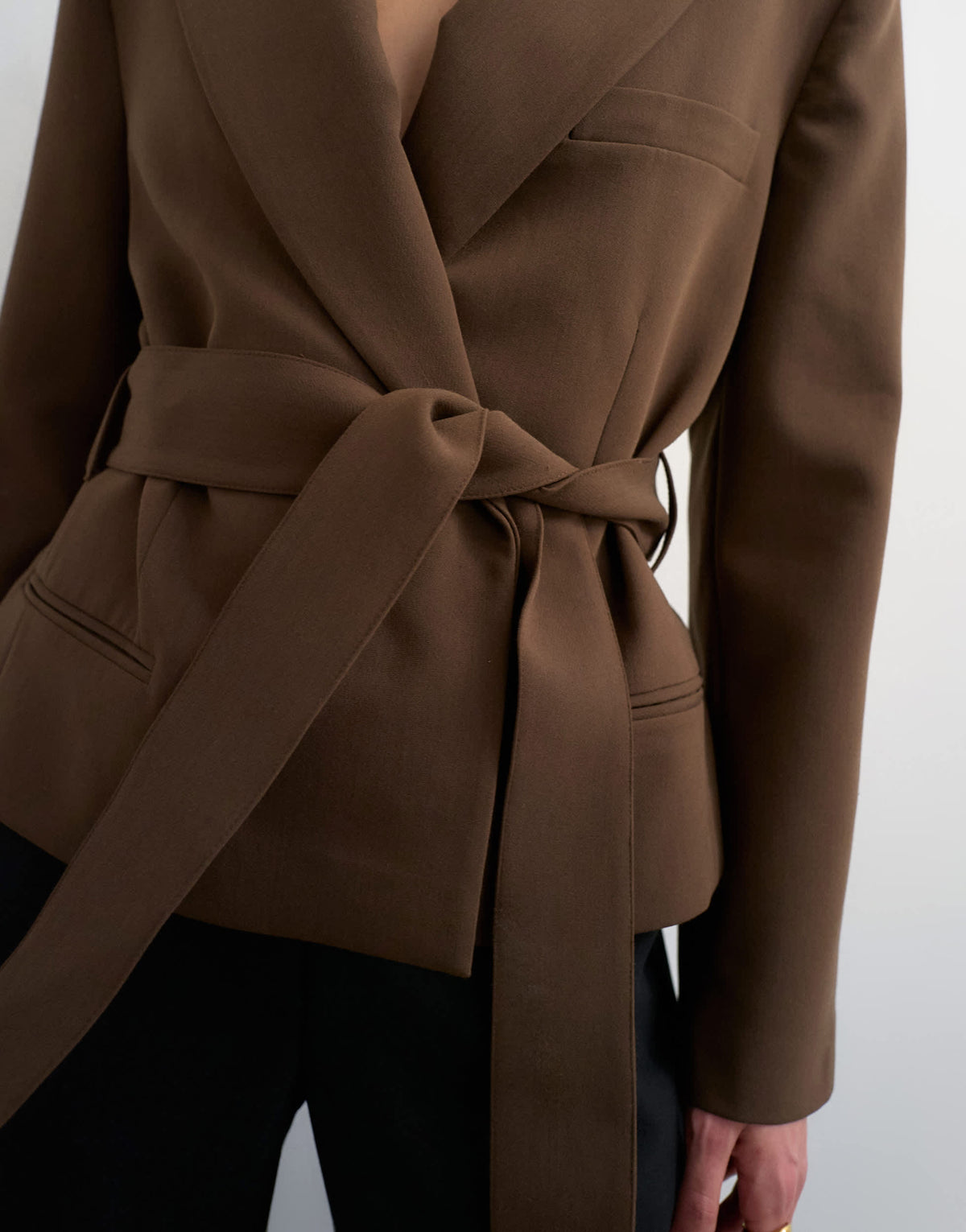 Topshop cropped belted boxy blazer in chocolate