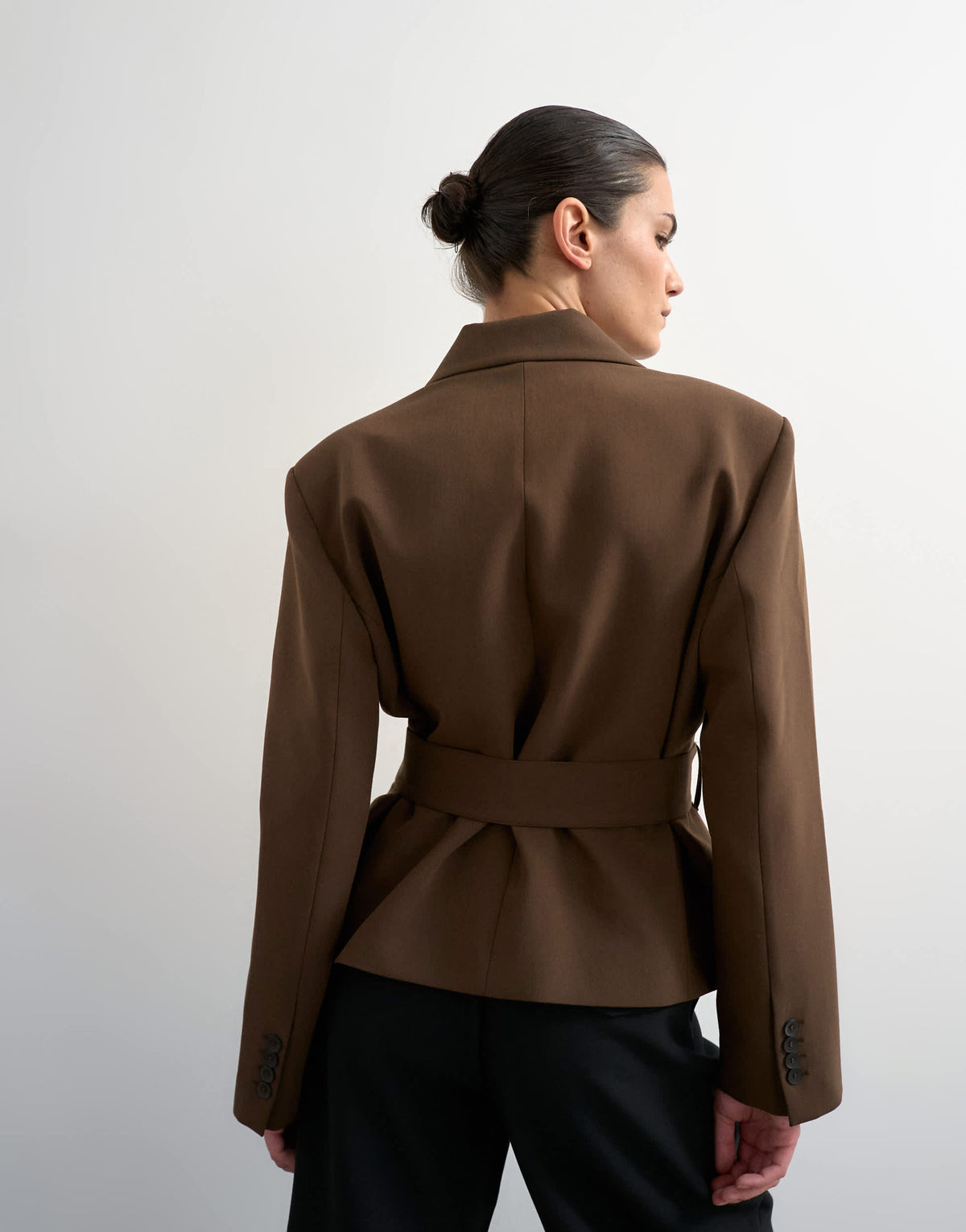 Topshop cropped belted boxy blazer in chocolate