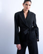Topshop cropped belted boxy blazer in black 