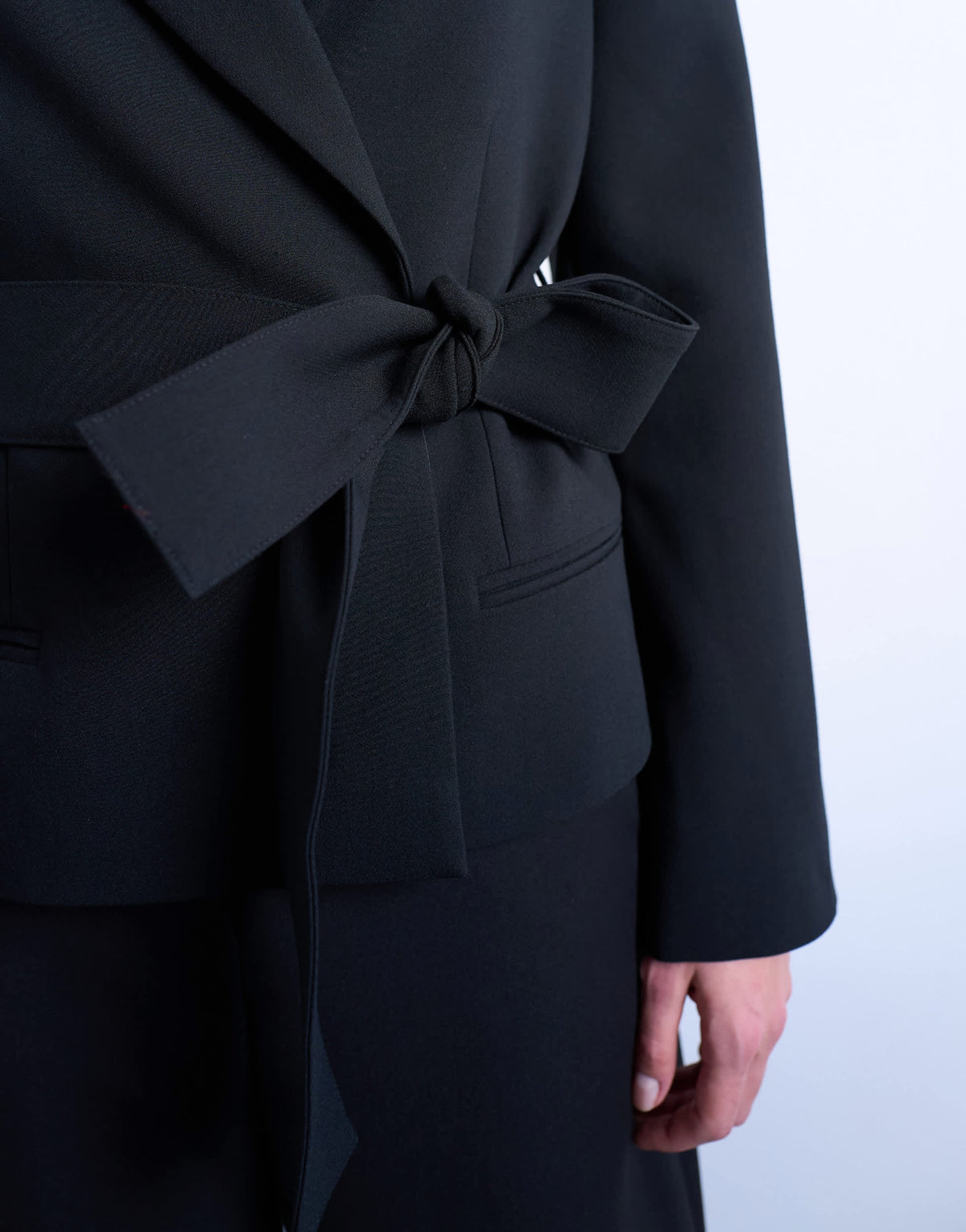Topshop cropped belted boxy blazer in black 