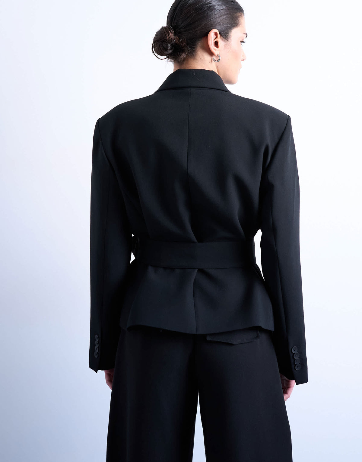 Topshop cropped belted boxy blazer in black 