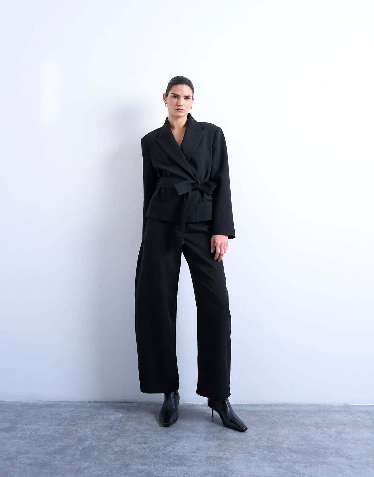Topshop cropped belted boxy blazer in black 