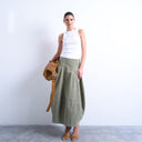 Topshop seamed barrel maxi skirt in sage cord