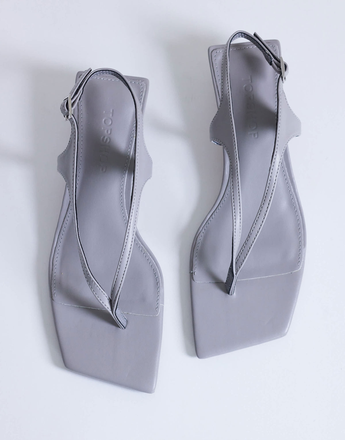 Topshop Sunshine toe thong mid heel sandal in grey