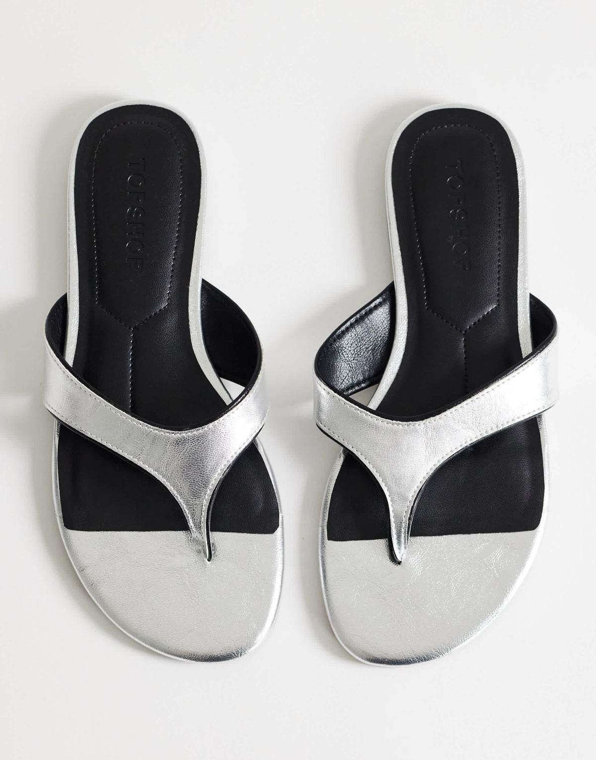 Topshop Sisi toe thong flat sandal in silver