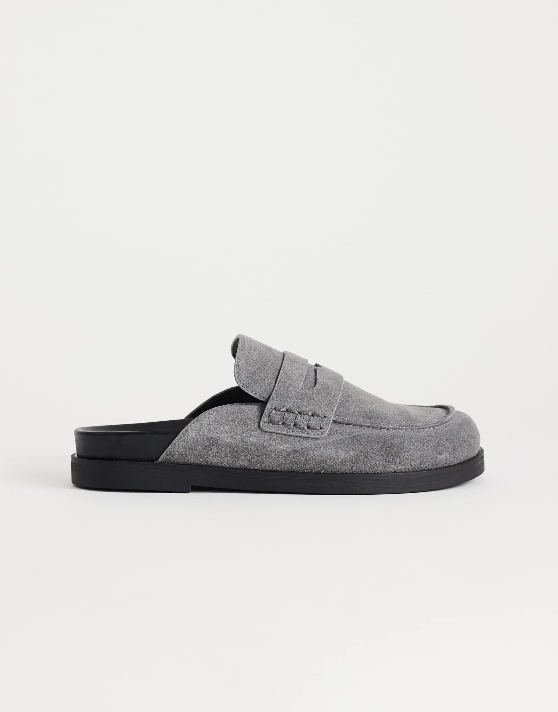 Topshop Addie real suede mule loafer in grey