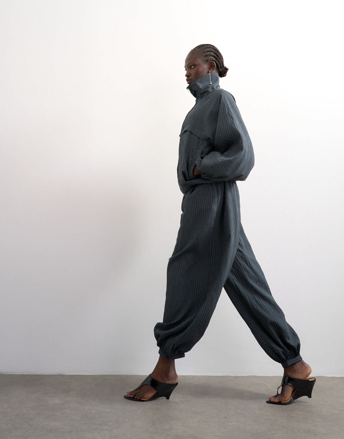 Topshop co ord modal stripe bubble hem trouser  in navy