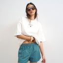 Topshop poplin stripe A line boxer short in blue and green stripe