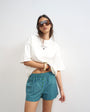 Topshop poplin stripe A line boxer short in blue and green stripe