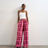 Topshop linen balloon trouser with tie waist in pink check