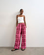 Topshop linen balloon trouser with tie waist in pink check
