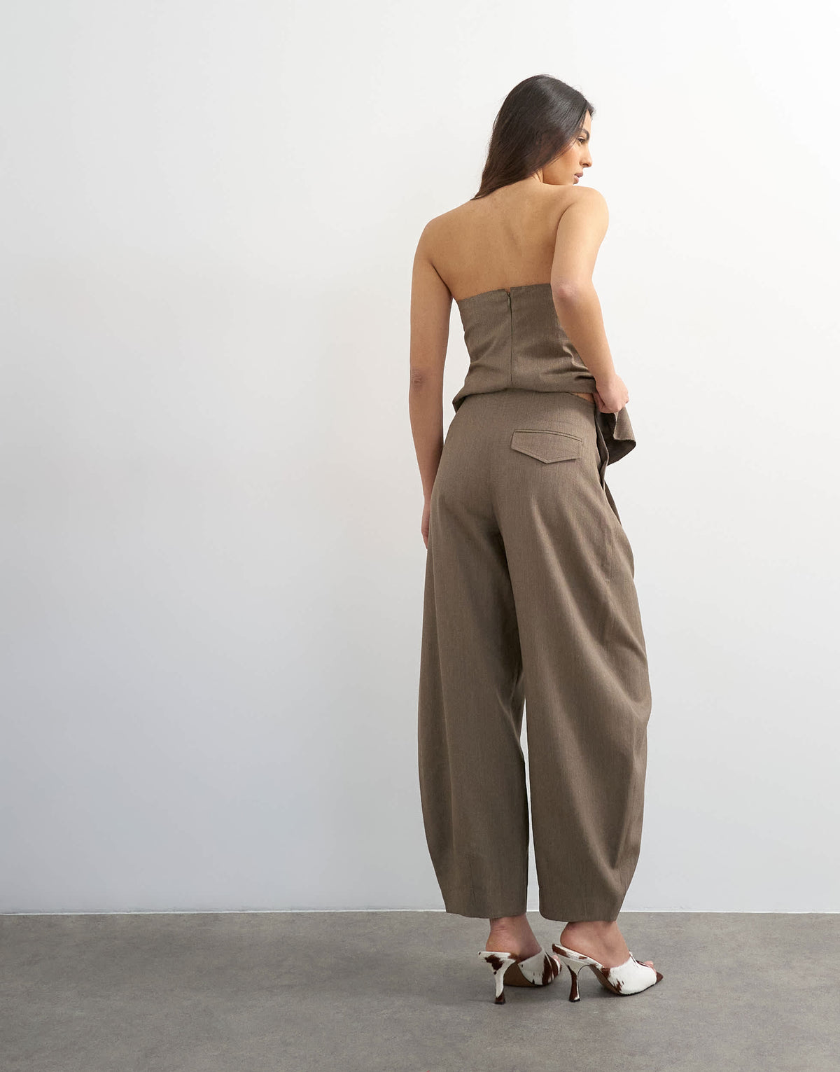 Topshop co ord raw hem barrel leg tailored trouser in brown