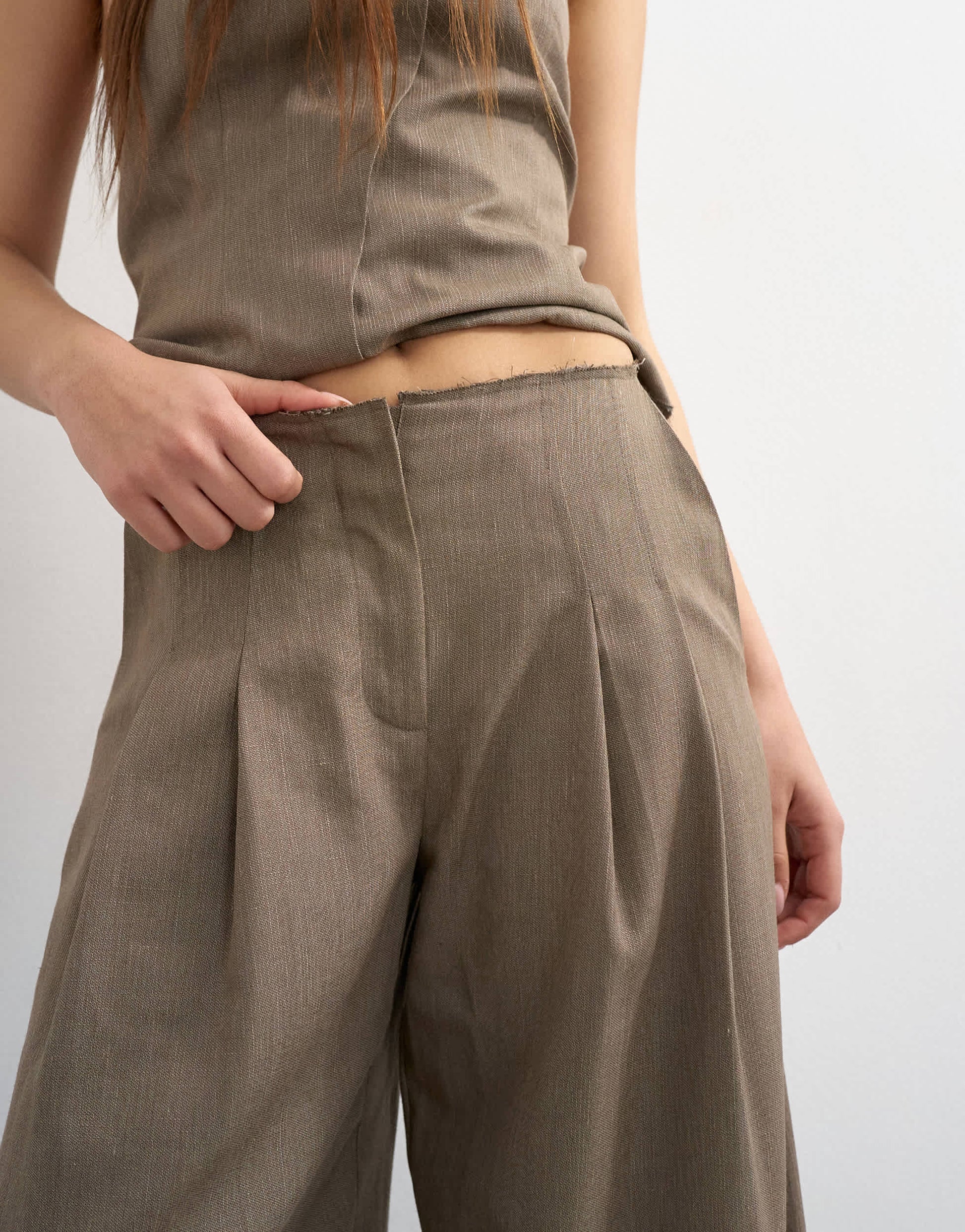 Topshop co ord raw hem barrel leg tailored trouser in brown