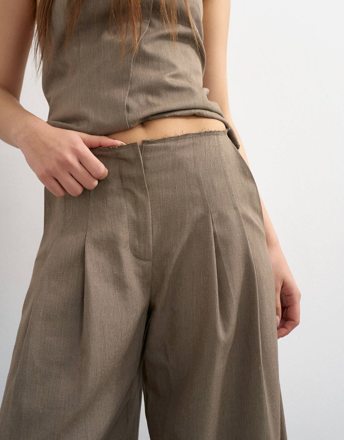 Topshop co ord raw hem barrel leg tailored trouser in brown