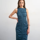 Topshop ruched sleeveless midi dress in navy