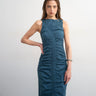 Topshop ruched sleeveless midi dress in navy
