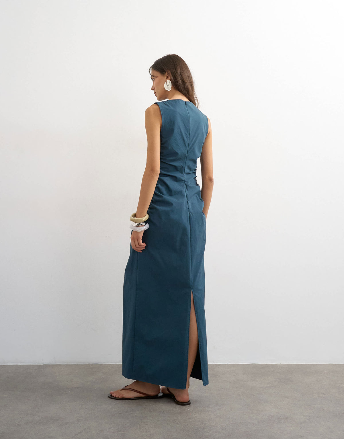 Topshop ruched sleeveless midi dress in navy