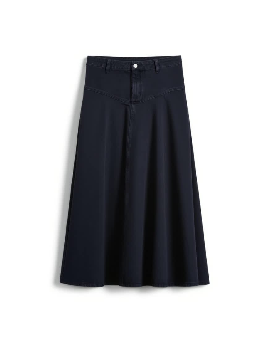 Topshop denim yoke front maxi skirt in washed black