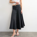 Topshop denim yoke front maxi skirt in washed black