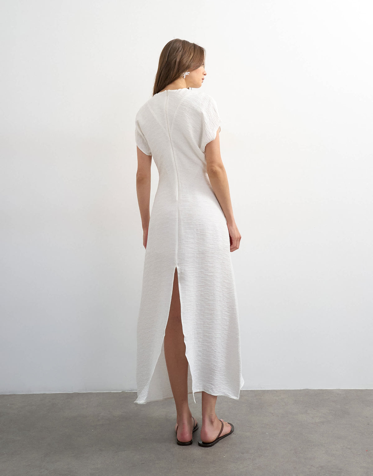 Topshop drop shoulder blouson waist crinkle maxi dress in white