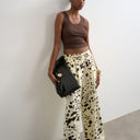 Topshop linen balloon trouser with tie waist in cow print