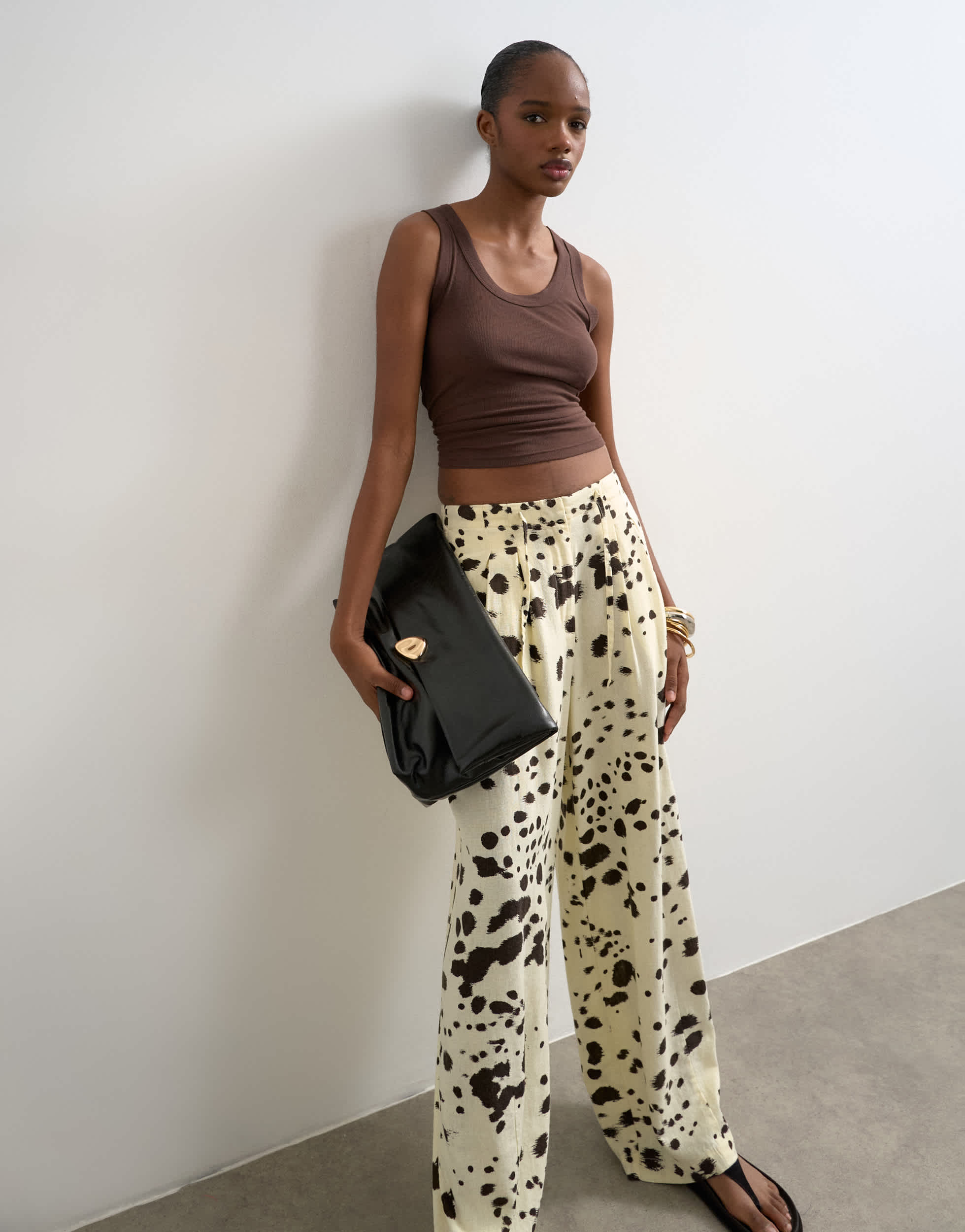 Topshop linen balloon trouser with tie waist in cow print