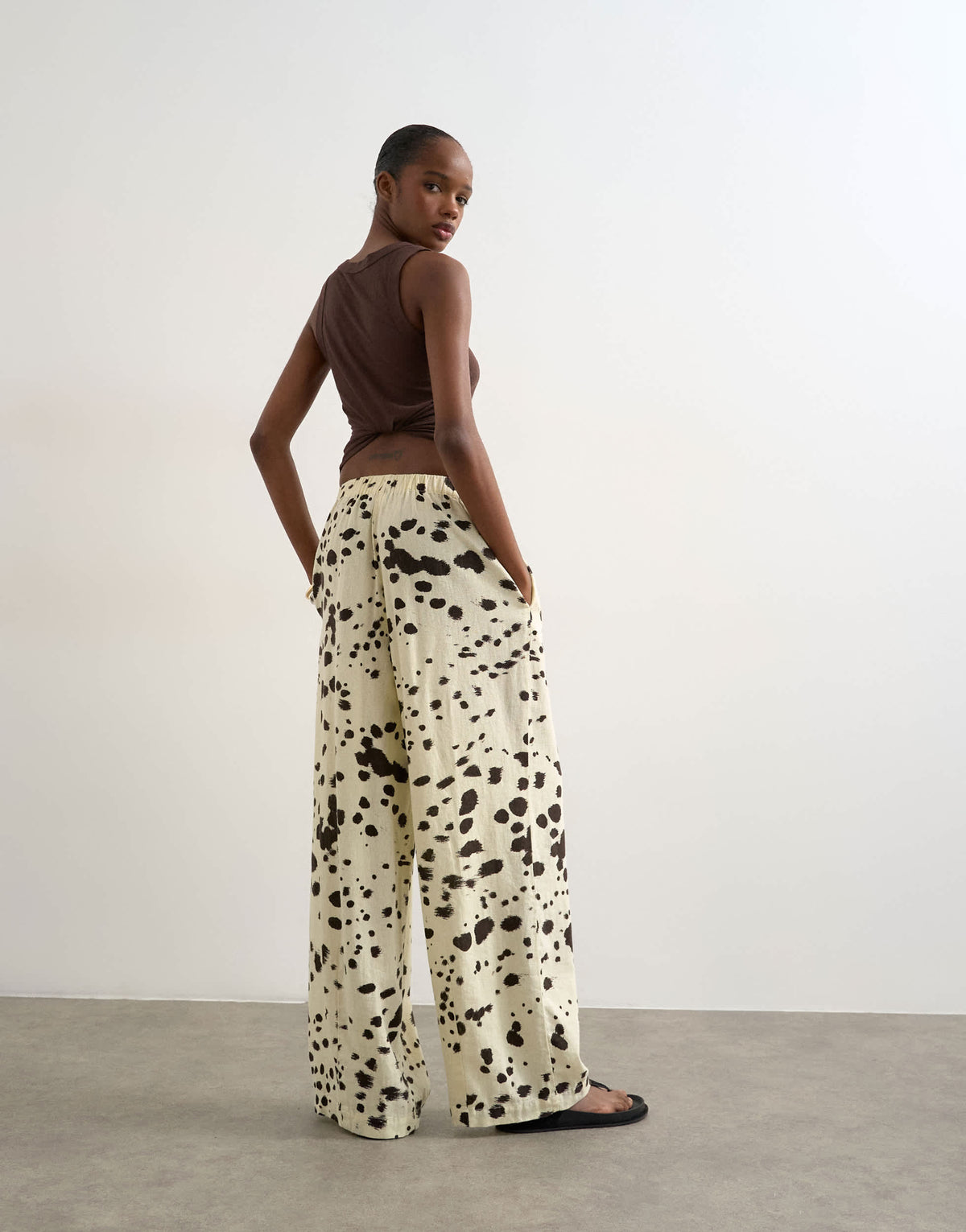 Topshop linen balloon trouser with tie waist in cow print