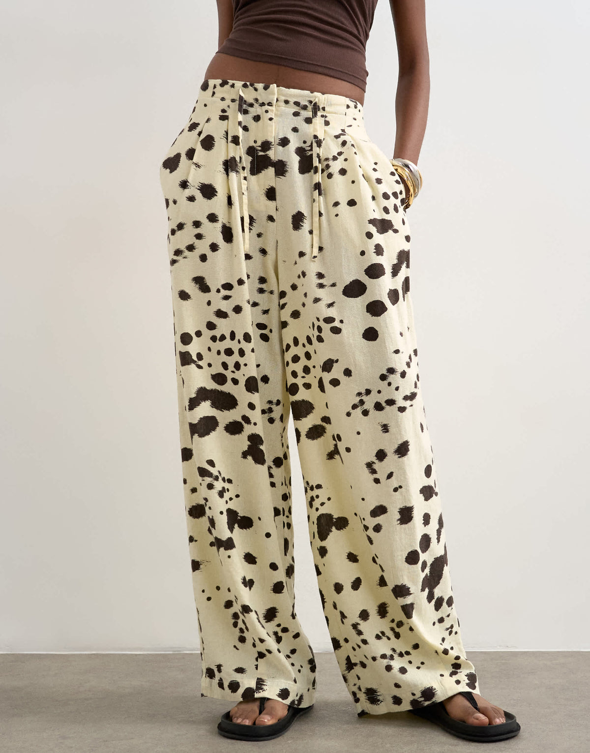Topshop linen balloon trouser with tie waist in cow print