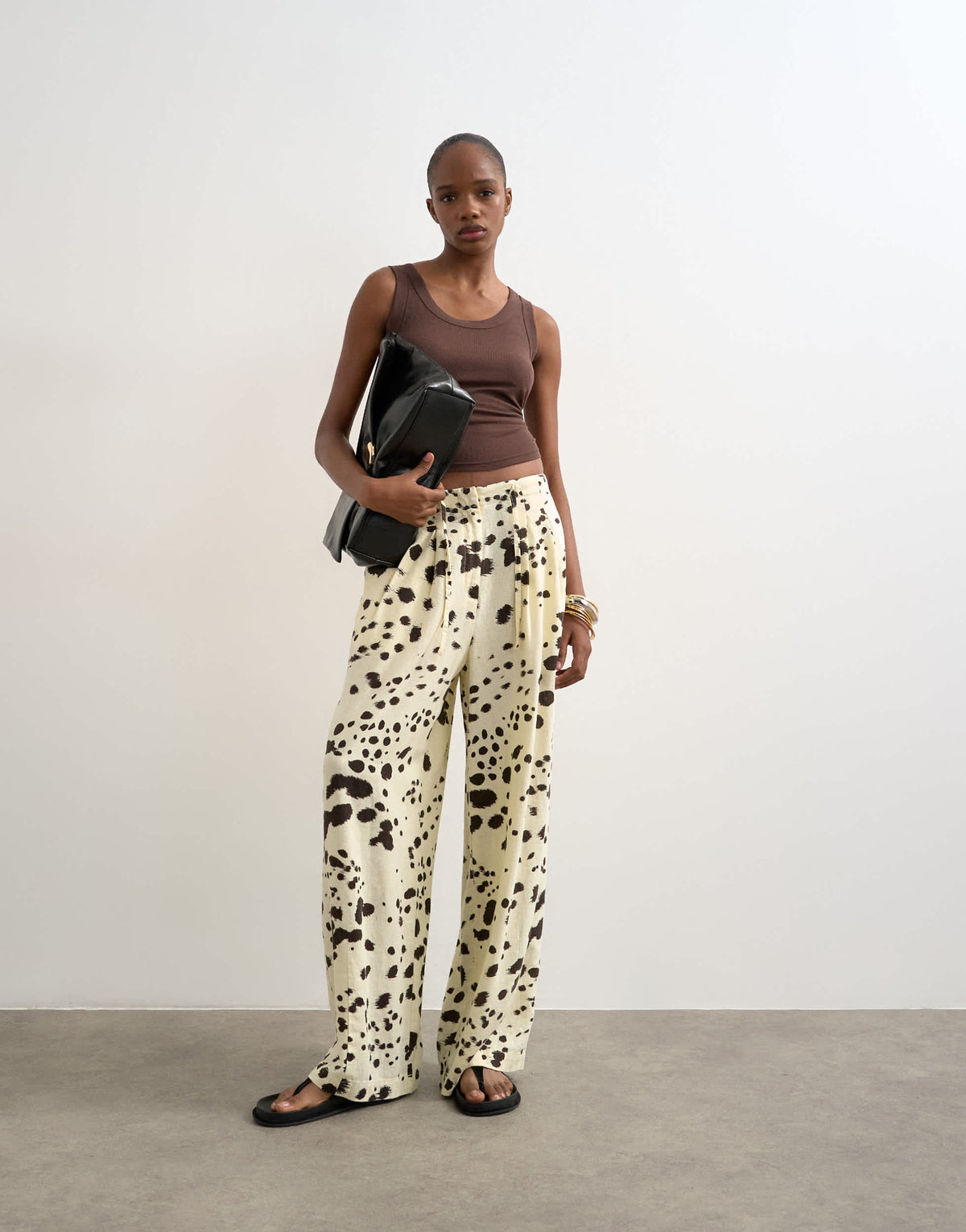 Topshop linen balloon trouser with tie waist in cow print