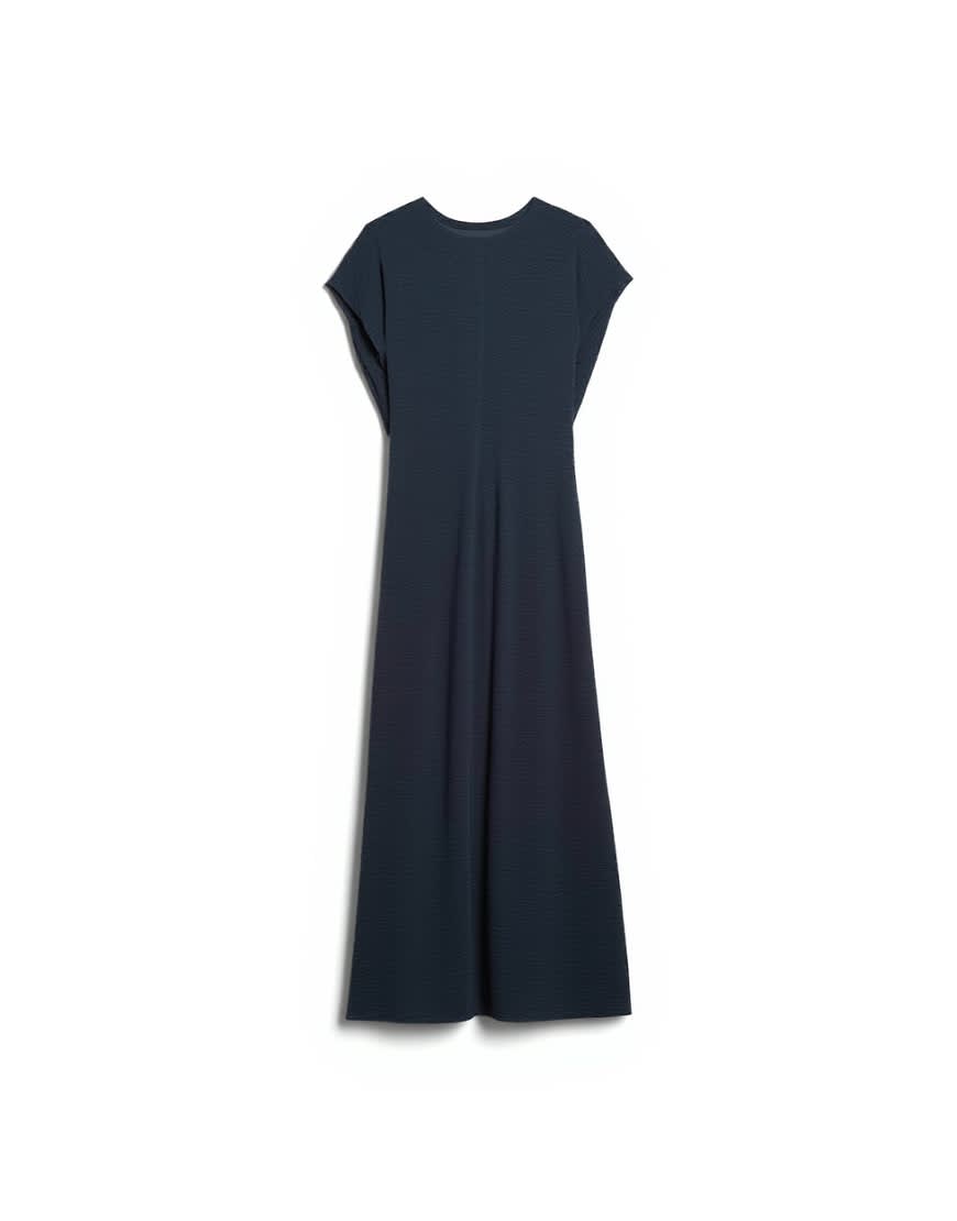 Topshop drop shoulder blouson waist crinkle maxi dress in navy